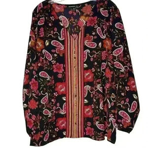 Zac & Rachel Woman 2X Plus Black / Orange Paisley Blouse Top (D20)